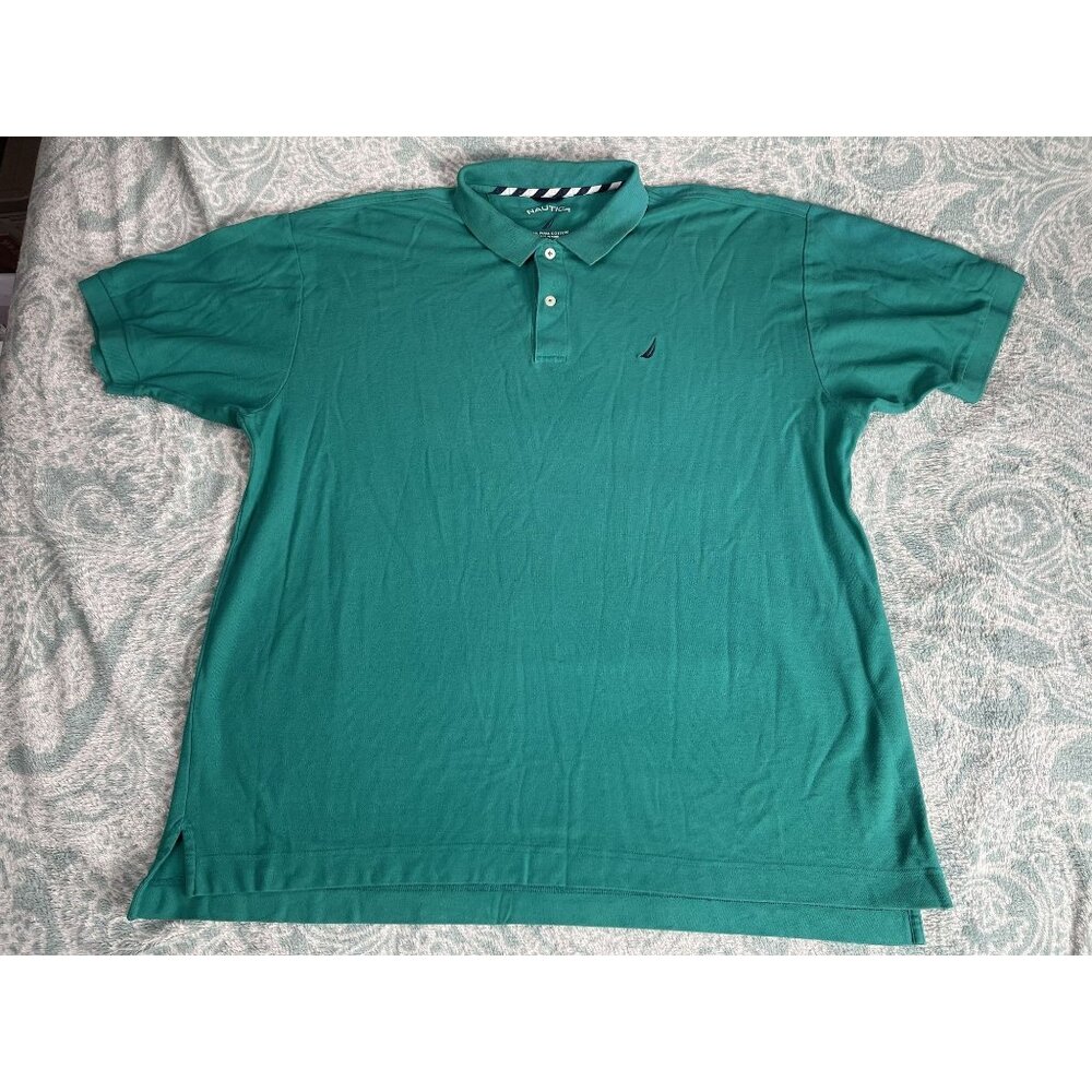 Nautica Mens Polo Shirt Green Pima‎ Cotton Short Sleeve Casual Size XXL